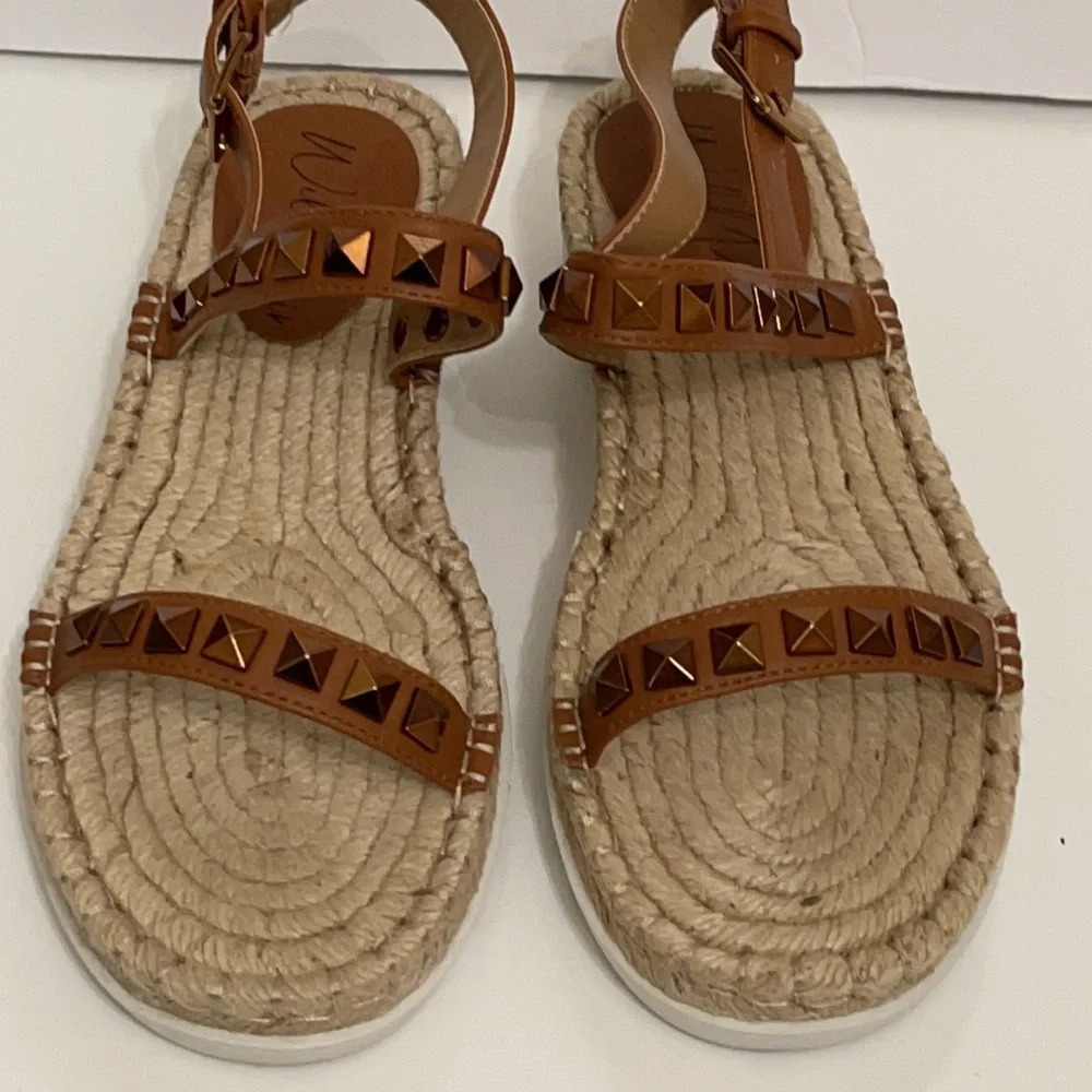 WILD PAIR Studded Espadrille wedge Sandals metallic cognac brown size 7.5 - Picture 3 of 16